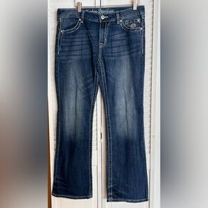 HD Harley Davidson biker blue jeans with Angel Wing embroidery and bling size 12